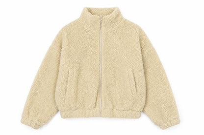 Missguided Women’s Beige Fleece Bomber Jacket UK 10 Cropped Zip Style