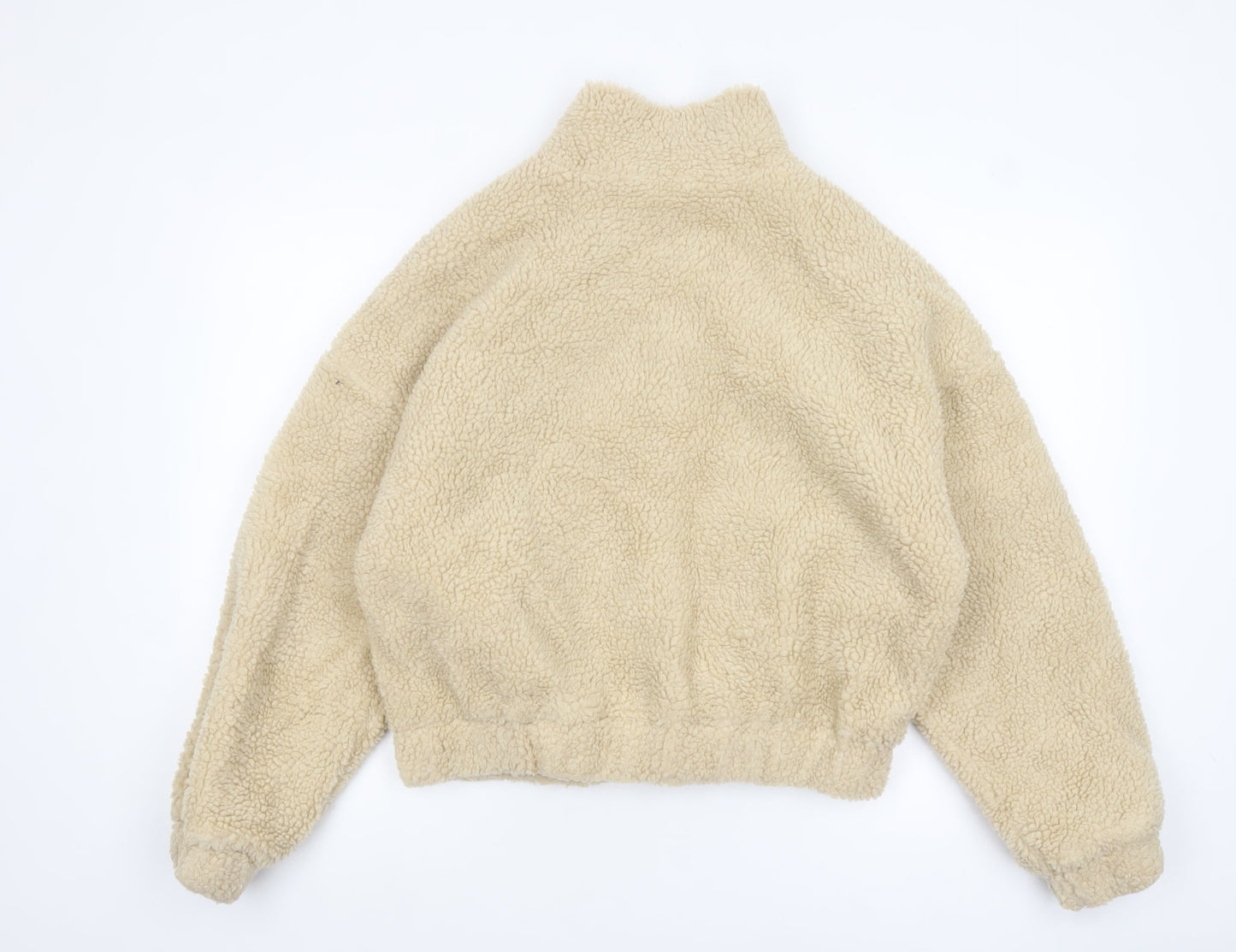 Missguided Women’s Beige Fleece Bomber Jacket UK 10 Cropped Zip Style