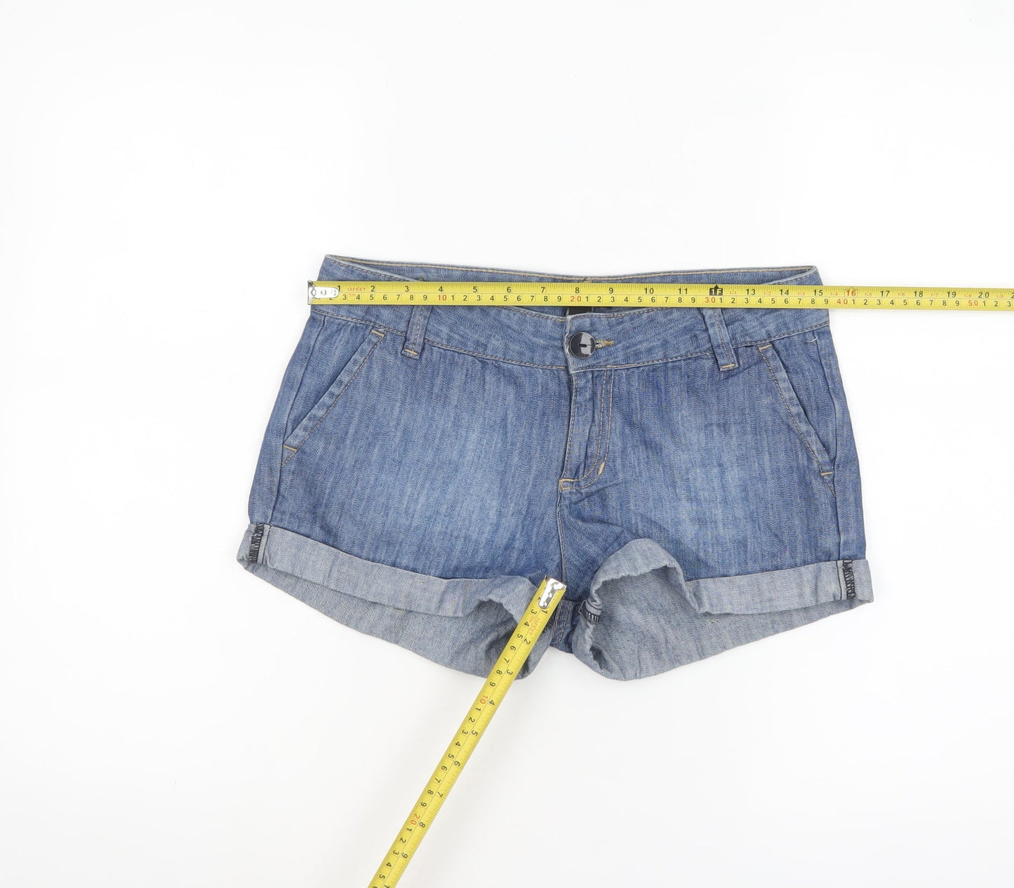 Mango Women Blue Denim Cotton Chino Shorts Size 6
