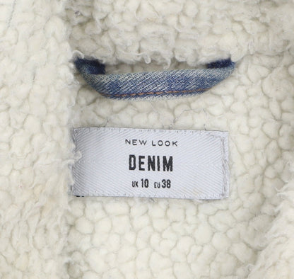 New Look Women Blue Sherpa Lined Denim Jacket Size 10