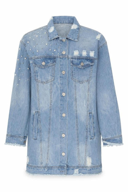 Off The Rails Womens Blue Long Denim Jacket S Beaded Virgo Design