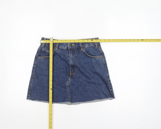 Bershka Women Blue A-Line Denim Short Skirt Size 8 Vintage Style