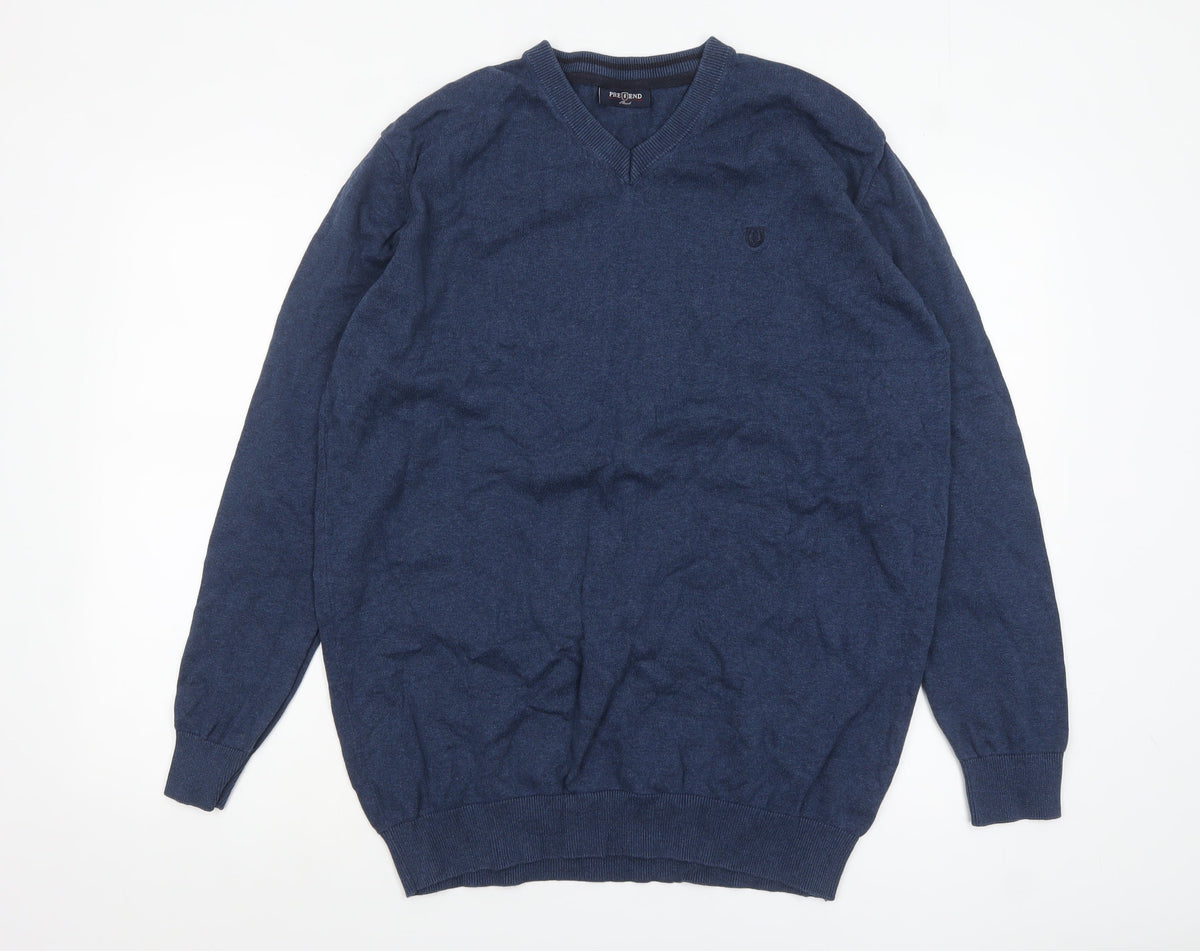 Pre End Men's Blue V-Neck Cotton Pullover Jumper XL