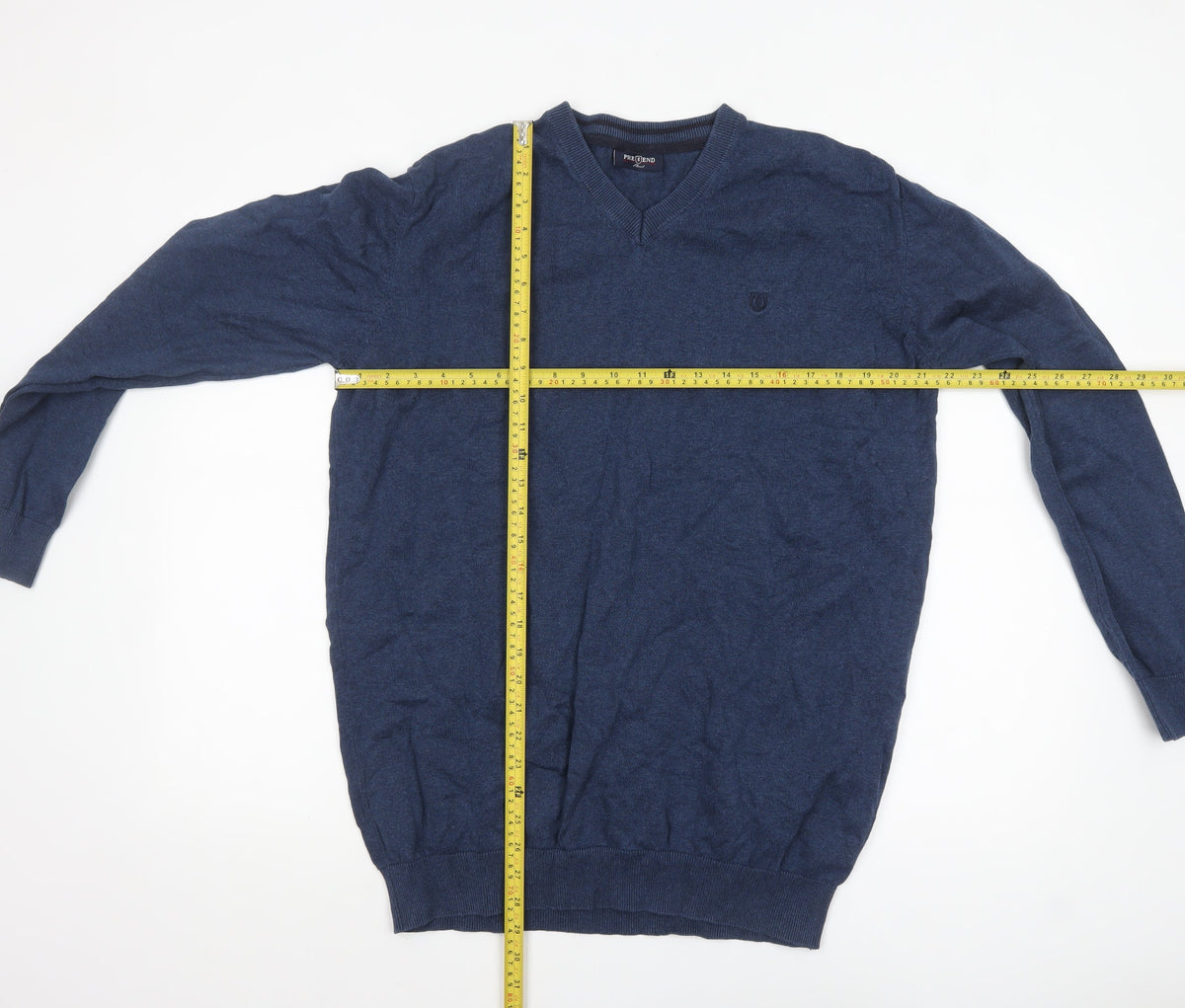 Pre End Men's Blue V-Neck Cotton Pullover Jumper XL