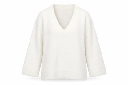 Zara Women White V-Neck Knit Pullover Jumper Size 14