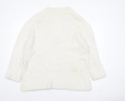 Zara Women White V-Neck Knit Pullover Jumper Size 14
