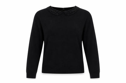 Clements Ribeiro Women’s Black Beaded Collar Jumper Size 14