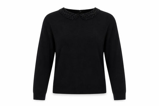 Clements Ribeiro Women’s Black Beaded Collar Jumper Size 14