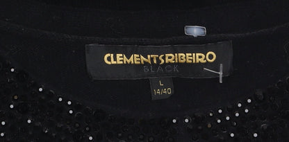 Clements Ribeiro Women’s Black Beaded Collar Jumper Size 14
