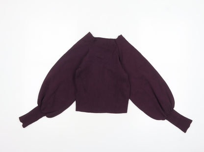 Topshop Women Purple Balloon Sleeve Knit Jumper Size 8