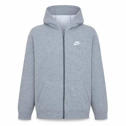 Front view of Nike Teens Grey Full Zip Hoodie XL Regular Fit Fleece