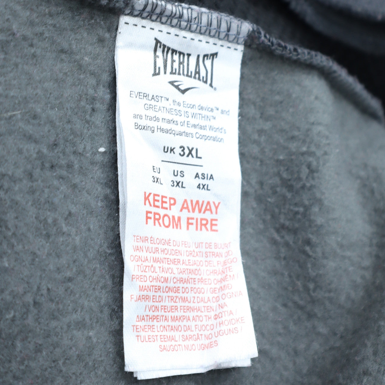 Mens UK Size 3XL Everlast Grey Full Zip Hoodie
