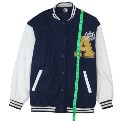 H&M Men Blue Varsity Jacket Size S Polyester Snap Button College Style