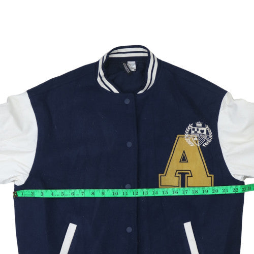 H&M Men Blue Varsity Jacket Size S Polyester Snap Button College Style