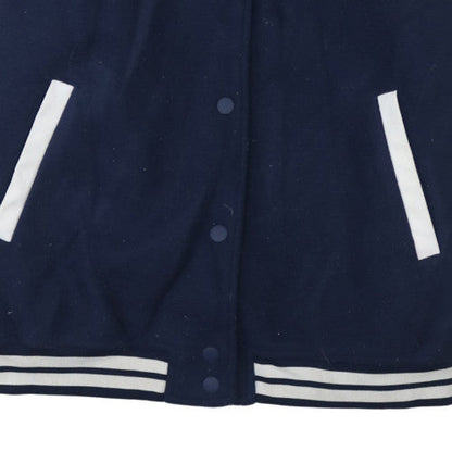 H&M Men Blue Varsity Jacket Size S Polyester Snap Button College Style