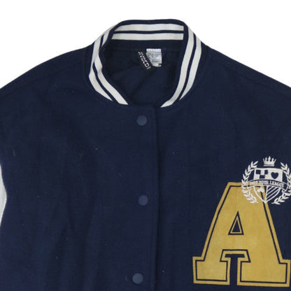 H&M Men Blue Varsity Jacket Size S Polyester Snap Button College Style