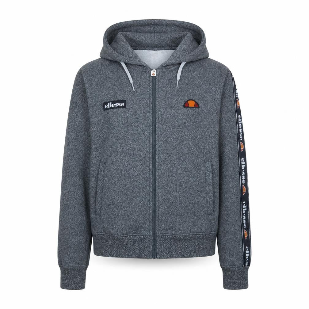 Front view of Ellesse men’s grey full zip hoodie, size L, sports fleece excellent