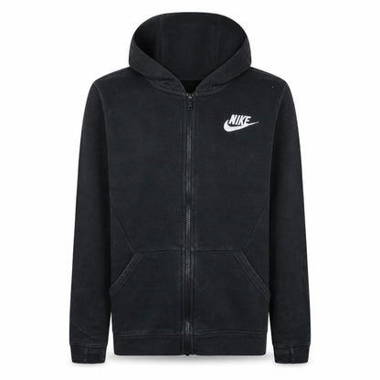 Front view of Nike Teens Black XL Full Zip Hoodie Sweatshirt with Logo