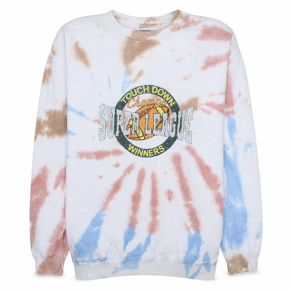 Front view of Daisy Street unisex multicoloured tie dye sweatshirt s retro sports pullover