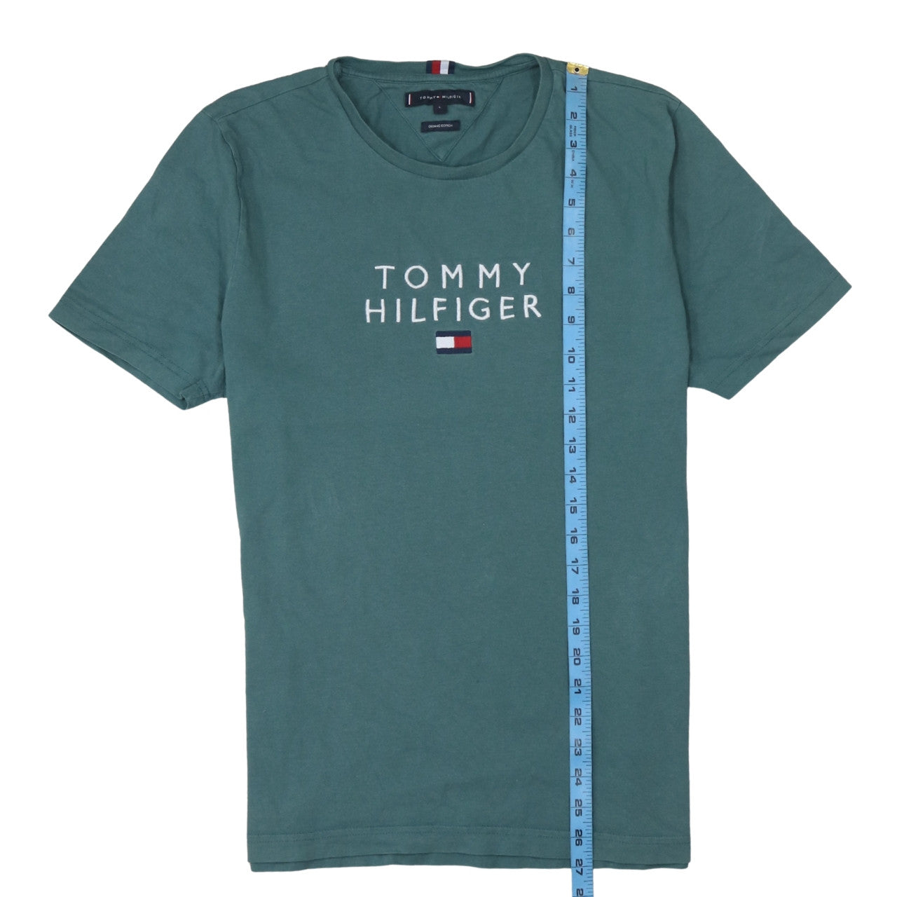 Tommy Hilfiger Men's Green Logo Embroidered Organic Cotton T-Shirt L