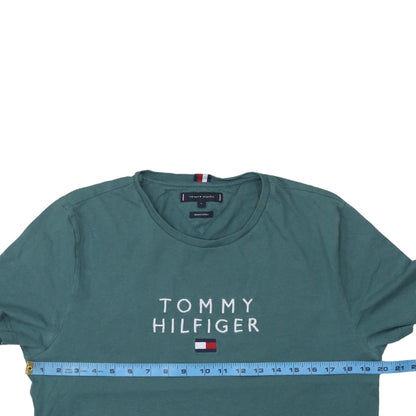Tommy Hilfiger Men's Green Logo Embroidered Organic Cotton T-Shirt L