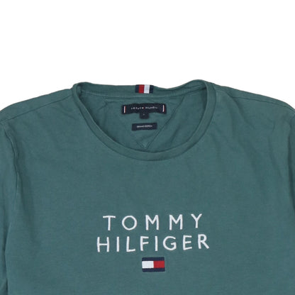 Tommy Hilfiger Men's Green Logo Embroidered Organic Cotton T-Shirt L