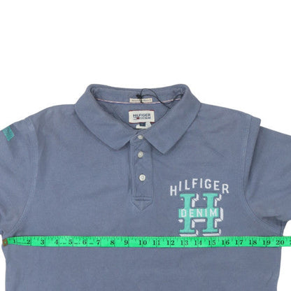 Tommy Hilfiger Men Blue Logo Polo Shirt Size L Casual Cotton