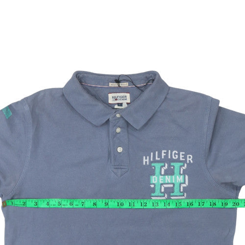 Tommy Hilfiger Men Blue Logo Polo Shirt Size L Casual Cotton