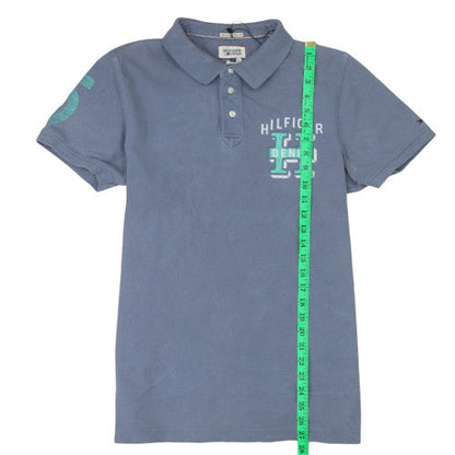 Tommy Hilfiger Men Blue Logo Polo Shirt Size L Casual Cotton