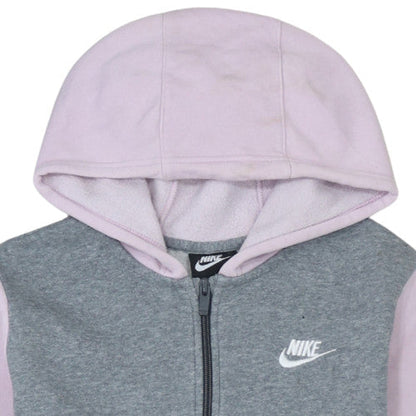 Nike Girls Grey & Pink Full Zip Fleece Hoodie XL 158-170cm Casual Sweatshirt