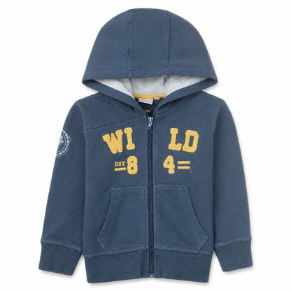 Front view of Influx boys’ blue full zip hoodie 4 years cotton blend casual sweatshirt