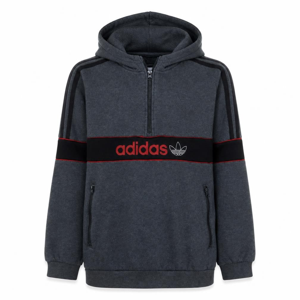 Front view of adidas boys’ grey 1/4 zip pullover hoodie xl 15-16 years sports fleece