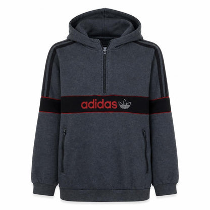 Front view of adidas boys’ grey 1/4 zip pullover hoodie xl 15-16 years sports fleece