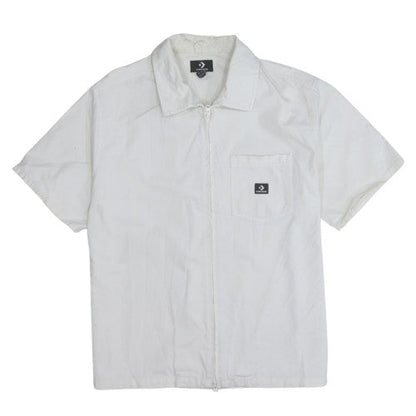 Converse Men's White Cotton Zip-Up Short Sleeve Shirt M