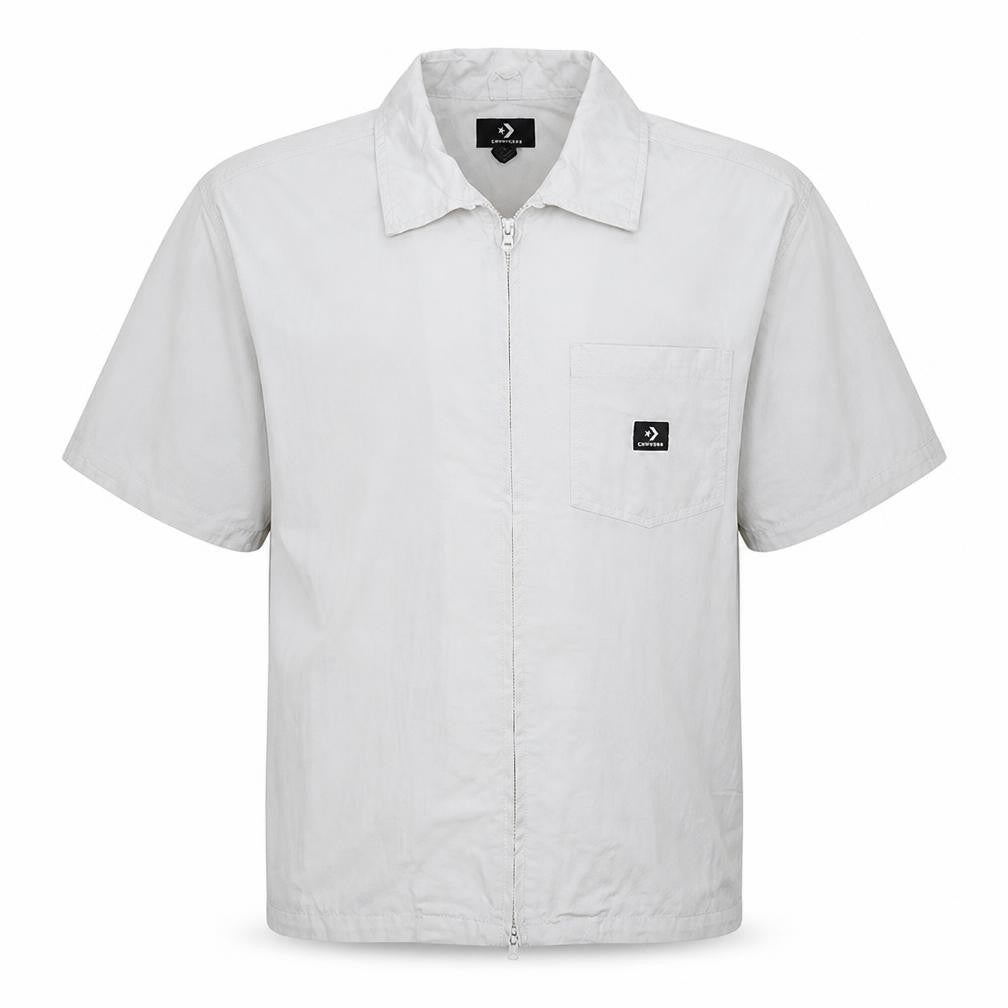 Converse Men's White Cotton Zip-Up Short Sleeve Shirt M