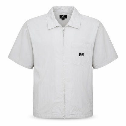 Converse Men's White Cotton Zip-Up Short Sleeve Shirt M