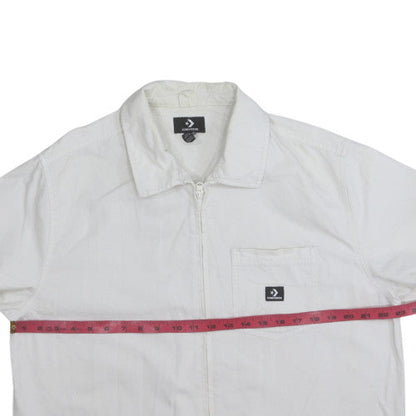 Converse Men's White Cotton Zip-Up Short Sleeve Shirt M
