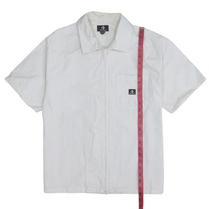 Converse Men's White Cotton Zip-Up Short Sleeve Shirt M