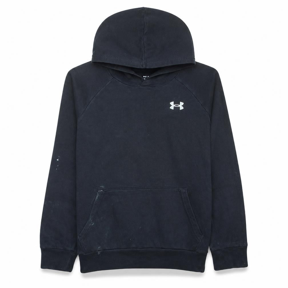 Front view of Under Armour boys’ black ylg pullover hoodie loose fit fleece sweatshirt