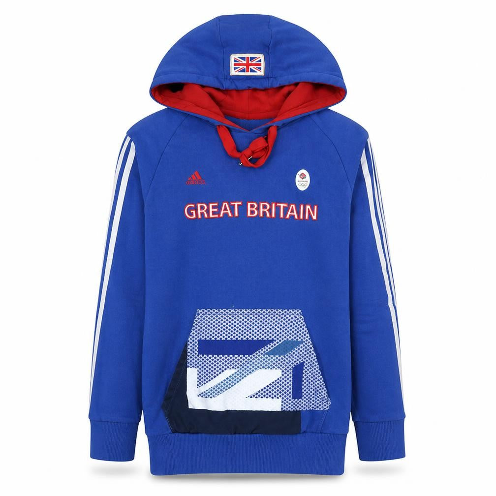 Front view of Adidas Women Blue Great Britain Hoodie UK 16 Pullover Hooded Sweatshirt