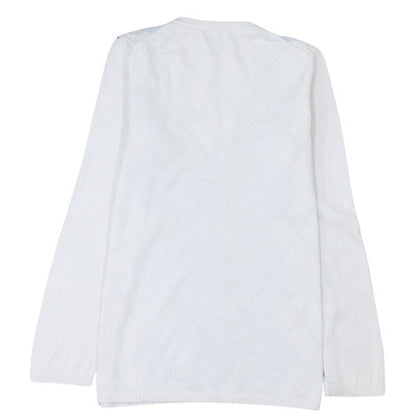 Tommy Hilfiger Men's White Argyle V-Neck Cotton Jumper Size L