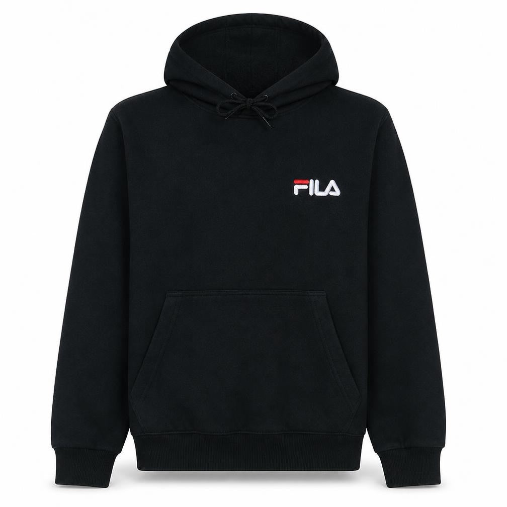 Fila Men's Black Small Pullover Hoodie with Logo Pocket