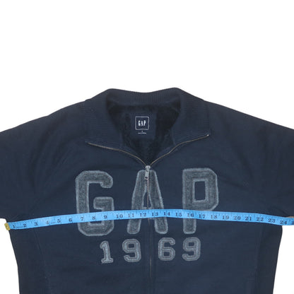 GAP Men's Blue L Bomber Jacket Full Zip Fleece Lined 1969 Logo