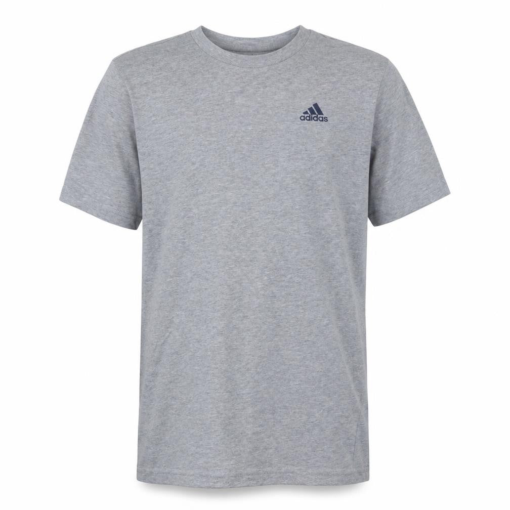 Front view of Adidas Men's Grey Short Sleeve Crew Neck Cotton T-Shirt, size S