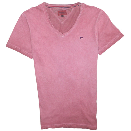 Hilfiger Denim Men's Pink V-Neck Short Sleeve Cotton T-Shirt S