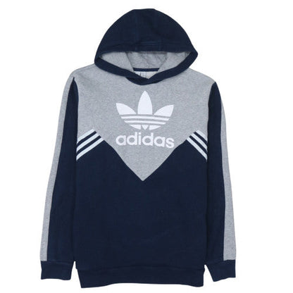 adidas Boys Blue Grey Pullover Hoodie 15-16 Years Colourblock Logo Fleece