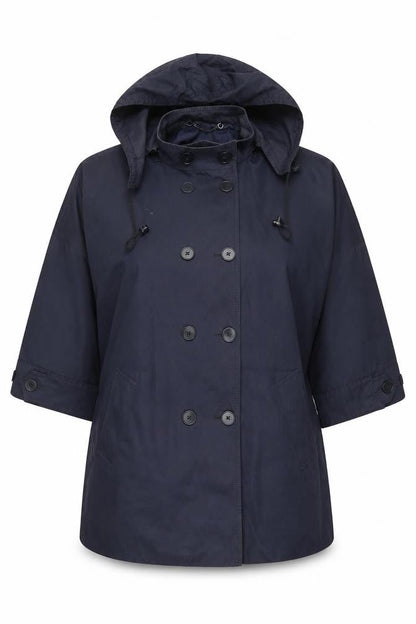 Jigsaw Women's Blue Hooded Mid-Length Cotton Rain Coat Jacket M