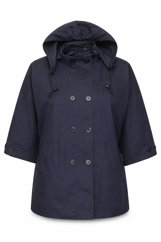 Jigsaw Women's Blue Hooded Mid-Length Cotton Rain Coat Jacket M