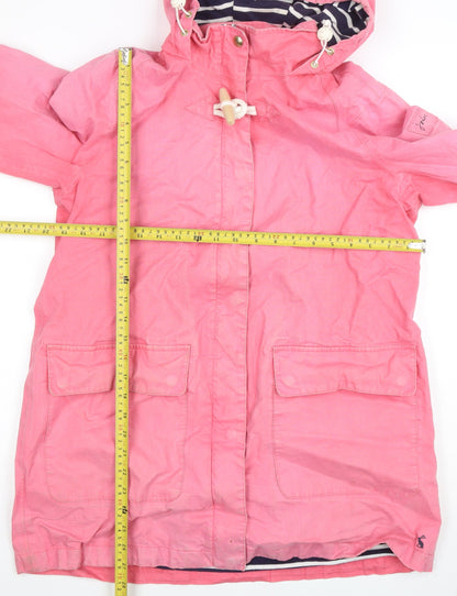 Joules Women Pink Waterproof Hooded Rain Coat Jacket Size 12