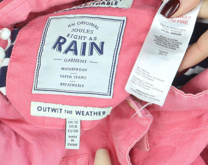 Joules Women Pink Waterproof Hooded Rain Coat Jacket Size 12